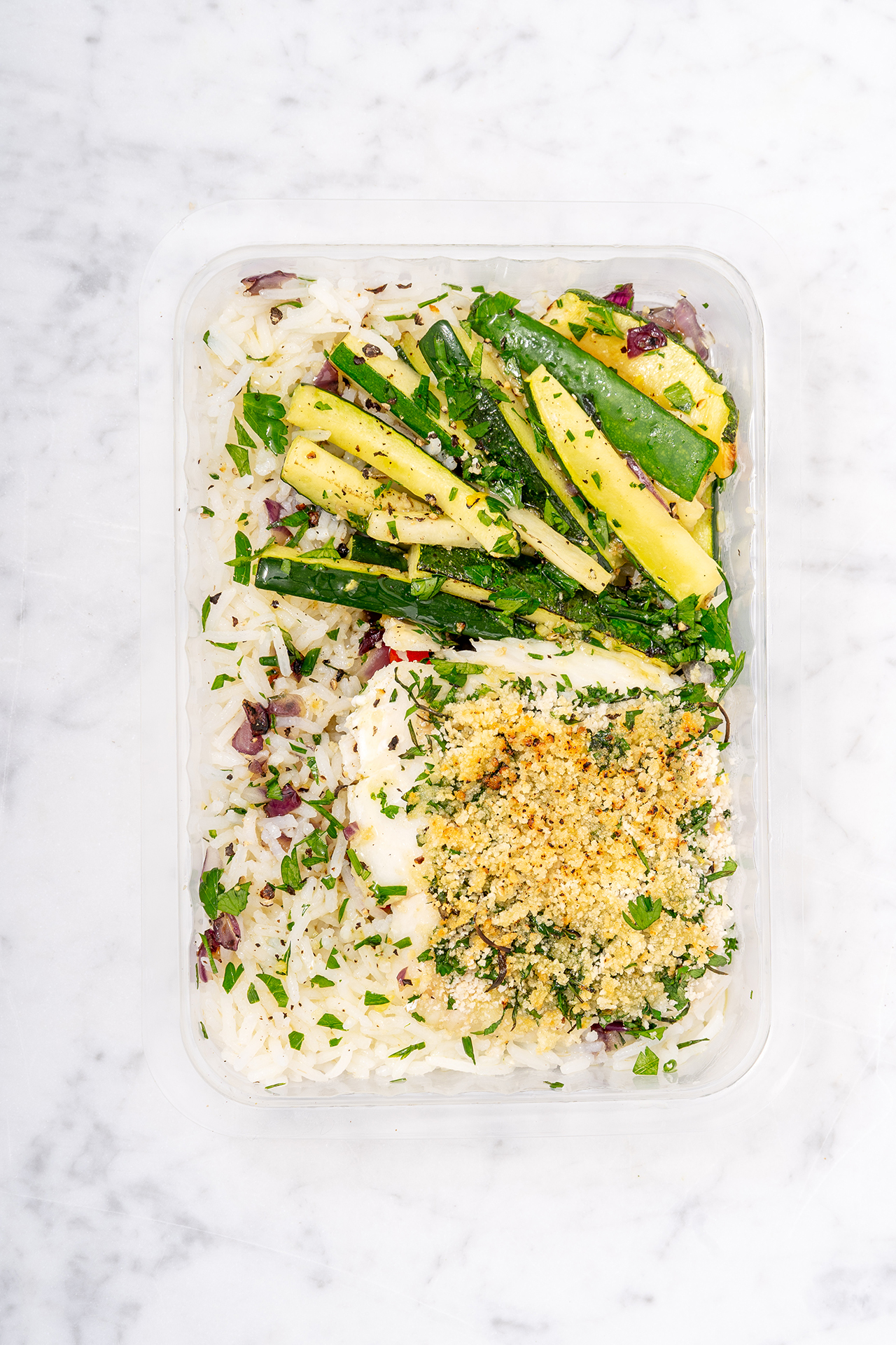 Lieu en croûte herbes & riz pilaf
